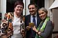 Sue Devaney with Seb Lassandro of The Gracie Fields Appreciation Society and Cllr Janet Emsley from Rochdale Council