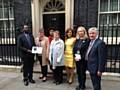 Joseph Brown-Lartey’s family at 10 Downing Street with Liz McInnes MP and Tony Lloyd
