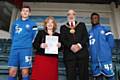 Youth Team players Joe Piggott and Kisimba Kisimba welcomed the Mayor and Mayoress to Spotland 