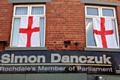 Simon Danczuk's constituency office on St Mary’s Gate adorned with two flags of St George 