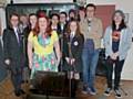 'Children of Syria' charity single, College students Michael Hall, Karl Harris, Luis Oddy and Dan Beck with the girls from Falinge Park High School and Jacqui Farasowskyie