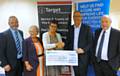 Martin Hirst, Barclays Business Manager; Doreen Scott, Vice Chairperson for Parkinson; Dulcie Bolton, Chairperson for Parkinson; David Harris, Company Director for Target Fire; Dave Richardson, Fundraiser for Parkinson