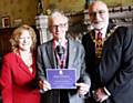 Alan Wilson from Rochdale is presented with his invitation to the Queen’s 90th Birthday Celebration by the Mayor and Mayoress