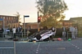 The overturned Renault Clio