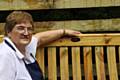 Lorraine Moore with her husband Stephen’s bench in The Riverside Tea Garden