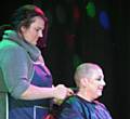 Kelly Fenton having her head shaved to raise funds for Josh McCormack