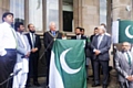 Mayor Ray Dutton addresses the crowd at the Pakistani Flag raising at Rochdale Town Hall