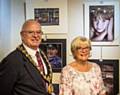 Mayor Ray Dutton with Sandra Walker and her portrait 'Erin'