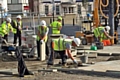 Council staff laying town centre paving