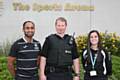 Hopwood Hall College’s Football Development Officers Dewan Choudhury and Holly Espie with Inspector Kris Williams