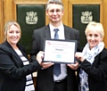 Julie Mottram, senior area cleaning manager, Peter Gurney and Leslie Walker, area support manager with their finalist certificate