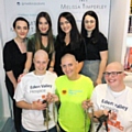 Alice (front left) and Lucy (front right) braved the shave to raise £3,300 for Eden Valley Hospice