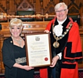 Julie Goodyear with Mayor Ian Duckworth 