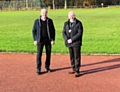 Ian Birchenough with Councillor Shaun O'Neill at Springfield Park running track