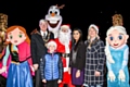 Rochdale Christmas Lights switch on<br /> Mayor Ian Duckworth and Mayoress Christine Duckworth with Olaf, Anna, Elsa, Father Christmas, Children’s Champion George Holt and Member of Youth Parliament Sarah Mahmood on the Town Hall balcony