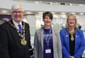 Mayor Ian Duckworth, Diane Higgins from the council's youth service and Mayoress Christine Duckworth