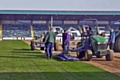 New turf being laid at the the Crown Oil Arena pitch
