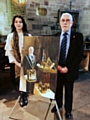 Alicia France with the portrait and Wbro Harvey Taylor in St Edmunds Church