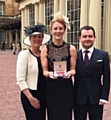 Nicola White with mum Gill, boyfriend Edward Harding and her MBE