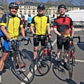 Mike Healey, Councillor Daniel Meredith and Paul O’Neill during their epic cycle ride in France