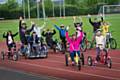 Cyclist Joanna Rowsell Shand MBE joined participants on a three wheeler, enjoying a lap around the track