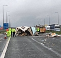 Debris scattered across the M62 westbound carriageway near junction 22