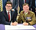 Mayor of Greater Manchester Andy Burnham with Colonel Phil Harrison, Commander Headquarters North West