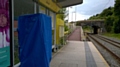 The damaged ticket machine on the Rochdale bound platform at Newhey 