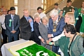 The cake-cutting ceremony in the Town Hall after the Pakistani flag was raised