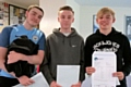 Jack Williams, Deck Wales and Joe Wilson with their exam results at Matthew Moss