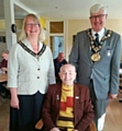 Mayor and Mayoress Ian and Christine Duckworth meet Second World War veteran Lewis Banham, 94, at The Sandbag Cafe