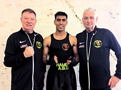 Monir Miah with Hamer coaches Steven Connellan and Alan Bacon