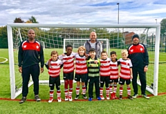 Shawclough U8s with Coach Des Mandivenga (L), Dave Mercer (Centre), Coach Malc Grimwood (R)