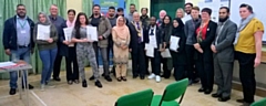 Newly-qualified community and sports leaders with Mayor Mohammed Zaman and Councillors Allen Brett, Janet Emsley and Sameena Zaheer, alongside course directors and community members