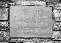 Yelloway: The memorial stone placed in the wall of the new travel centre by Hubert Allen in memory of his father back in 1932