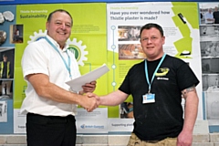 Stuart Smith (right) and his plastering lecturer, Rob Wilson (left)