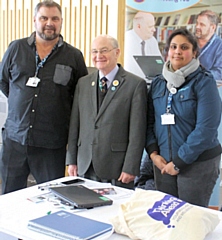 Councillor Billy Sheerin the Deputy Mayor of Rochdale meets two of the community connectors team