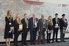 Rebecca Tarran (Teaching and Learning Director – Humanities); Jenna Holt and Jake Idiens (designers of the legacy project); Wing Commander David Forbes (President of the Rochdale branch of the British Legion); the Mayor Of Rochdale; Lily Mangan (Head Girl); Alex Peckitt (Head Boy); Mr Lawson (who played the Last Post on the bugle)