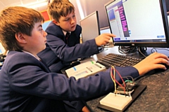 Oscar Longstaff and Bradley Kneen at the new Robotics Club at Whitworth Community High School