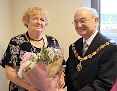 Teresa Moore with Councillor Billy Sheerin, assistant cabinet member for adult care and Deputy Mayor of Rochdale 