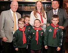 Heywood Rotary President, Mike Goldrick with 8th Heywood St Luke’s Scout Group along with Rotarian, George Kinder