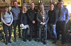 Left-Right: Jayne May and Paul Ambrose from Rochdale Town Centre Management, Heidi Crompton (The Baum), Geoff Dardis (The Medicine Tap), Mayor Mohammed Zaman, Michael Howarth (Vicolo & The Wellington), Chris Riley (The Regal Moon)