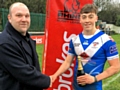 Mayfield's Matty Ashton being presented with the man-of-the-match award by the BBC’s Dave Woods