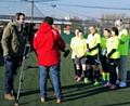 Springside Primary Special School football team being filmed for the BBC People’s FA Cup Tournament along with their mascot