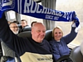 Rochdale supporters Alan Ashcroft and Ann Hudson on their way to Wembley