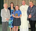 Mrs Monica Walczak, Executive Headteacher; Father Joe Sweeny and Mrs Cooper, President of Rochdale Childer with Liberty Reynolds 