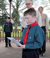 David Almond, reading the Scout Law at the St George's Day Parade in Rochdale