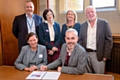 L-R top: John Searle, director of economy, Rochdale Borough Council, Liz McIvor from the cooperative college, Catherine Dewar from Historic England and Allen Brett, leader of Rochdale Borough Council. 
L-R bottom: Clare Tostevin, from RBH and Darren Grice from Link4Life