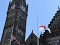 Flags lowered outside the Town Hall in remembrance of the victims who died in the Manchester Arena bombing