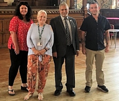 David McClay and Georgina Jacques from J.E.M's Place with Councillor Sue Smith and Mayor Mohammed Zaman